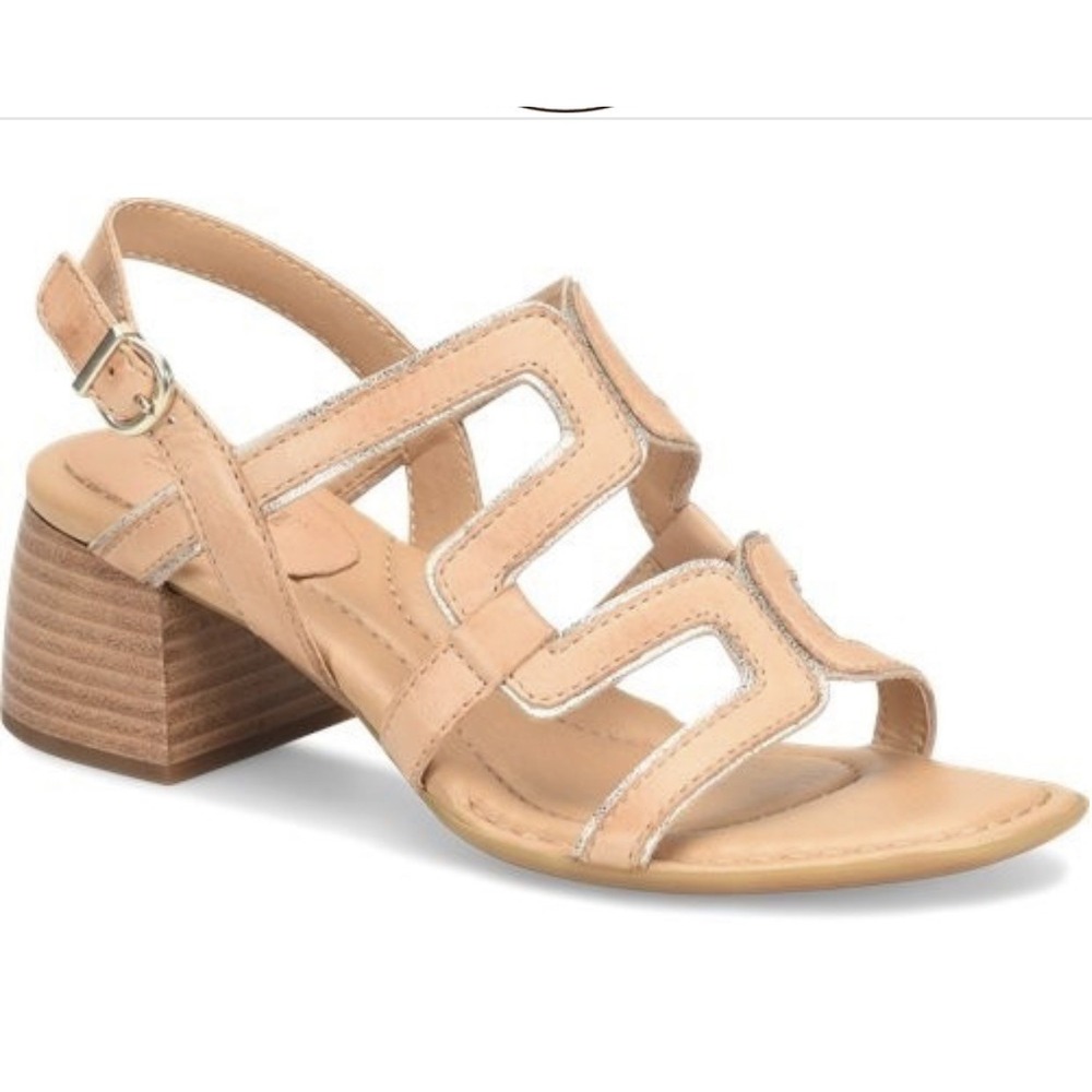 Born Sofia Sandals Womens Natural Nude Artisan Metallic  Block Heel Sz 10
